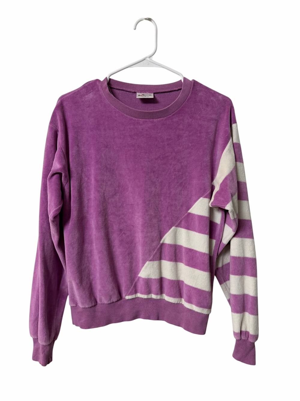 Vintage Aileen Purple Velour Sweatshirt Striped Sleeve Colorblock Made in USA